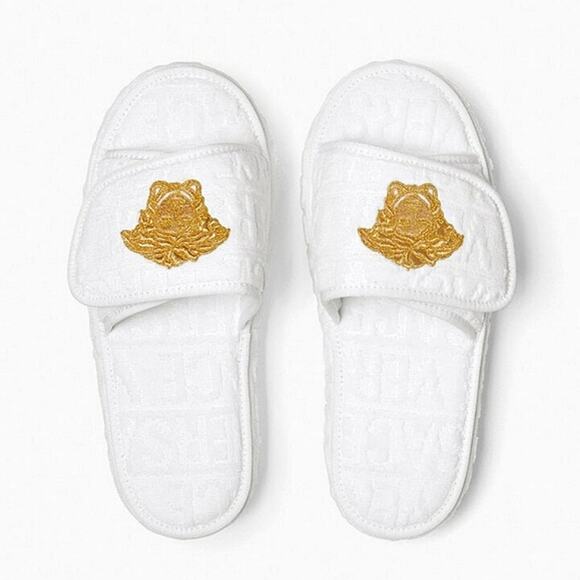 NWT$425 Versace Allover White Cotton Logo Medusa Head Platform Slippers EU 45 - Picture 2 of 15